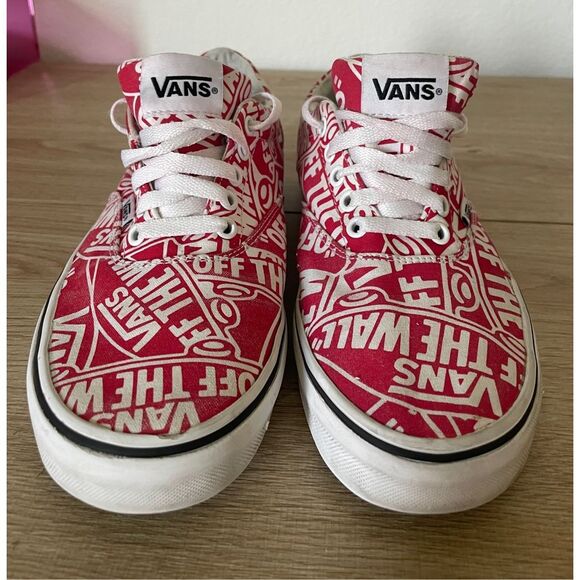Vans Low Top Sneakers Men 8 Red White Logo Print Streetwear Skate Style Y2K - Picture 4 of 10